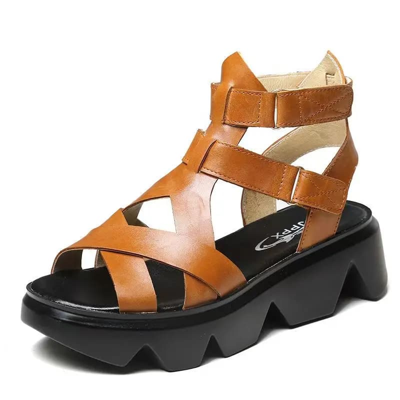 Sandali peep toe in pelle da donna scava fuori estate nuova suola spessa sandali con zeppa alla moda in velcro leggeri e traspiranti