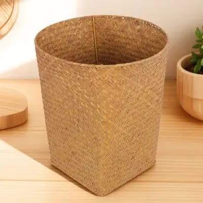 1 Pezzo Elegante Cesto in Paglia Moderno per Rifiuti, Cesto Decorativo Elegante per Uso Quotidiano, Contenitore per Cucina, Camera da Letto, Soggiorno, Ufficio