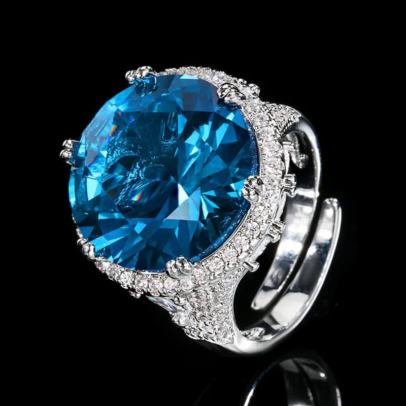 Nuovi gioielli con base in rame, placcati in oro, spinello blu, anello rotondo vintage di lusso leggero da donna, 16 mm
