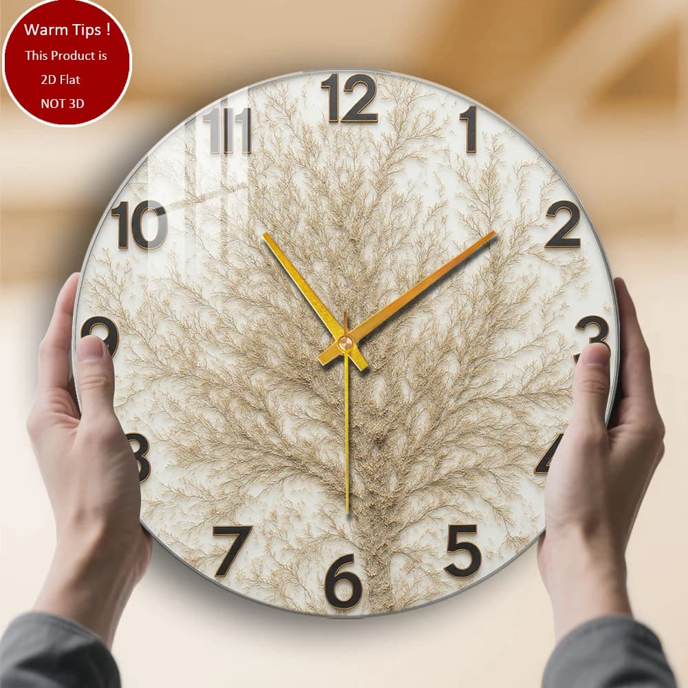 Tempered glass wall clock Watch with golden tree pattern suitable for wall decorations or table display anywhere