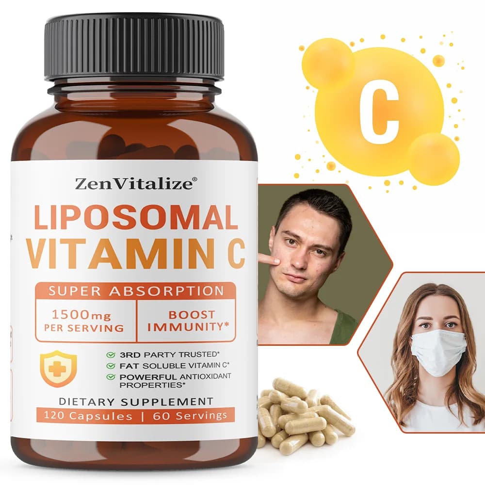 Capsule di Vitamina C Liposomiale - Favorisce la Produzione di Collagene, Supporto Immunitario, Potente Antiossidante, Non-OGM, Senza Glutine