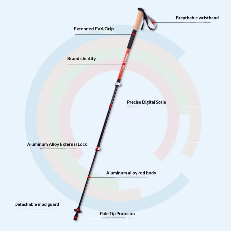 Bastone da Trekking Ultraleggero Regolabile in Alluminio, 3 Sezioni con Blocco Esterno, Bastone Pieghevole Anti-Shock per Escursionismo e Camminata