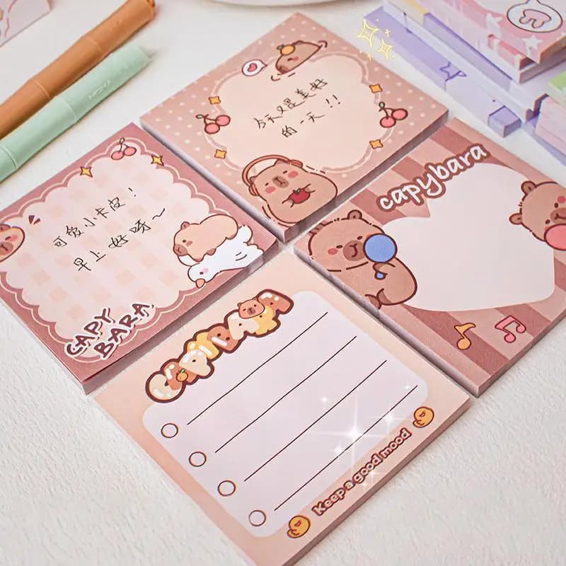 50 Fogli di Carta Adesiva per Bambini con Cartoni Animati, Capibara e Panda, Blocchetti Memo, Adesivi per Cancelleria, Quaderni e Planner