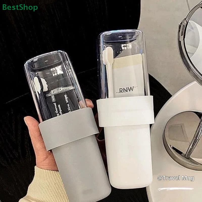 ♥ Tazza da toilette portatile da viaggio - Portaspazzolino trasparente 2 in 1 per bagno e viaggio