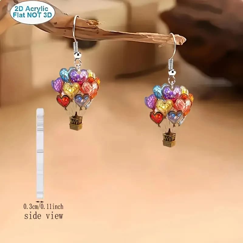 Hot Selling Romantic Hot Air Balloon 2D Flat Acrylic Earrings Suitable for Gifting Colorful Dopamine Youthful Vitality Charming