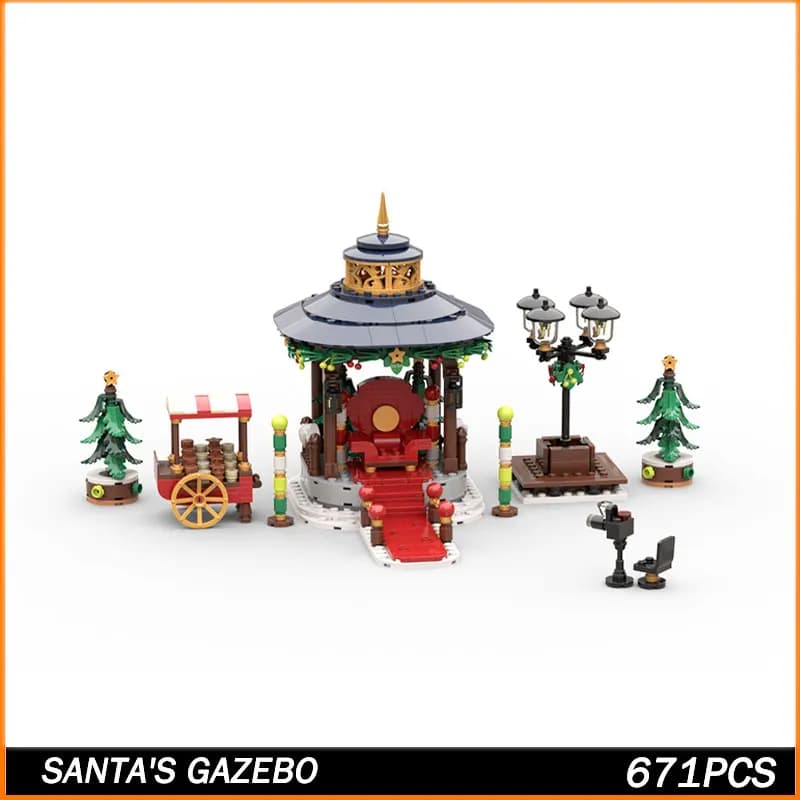 MOC Building Block MOC Street View Series Gazebo di Babbo Natale Modello Giocattoli in mattoni Particelle Educazione creativa Giocattoli Regali di Natale 671PCS