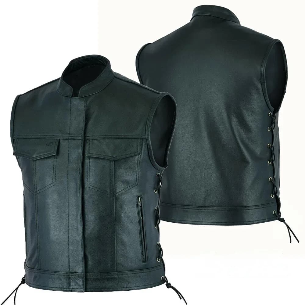 Gilet in pelle punk moda cappotto casual gilet da motociclista uomo gilet solido flotta