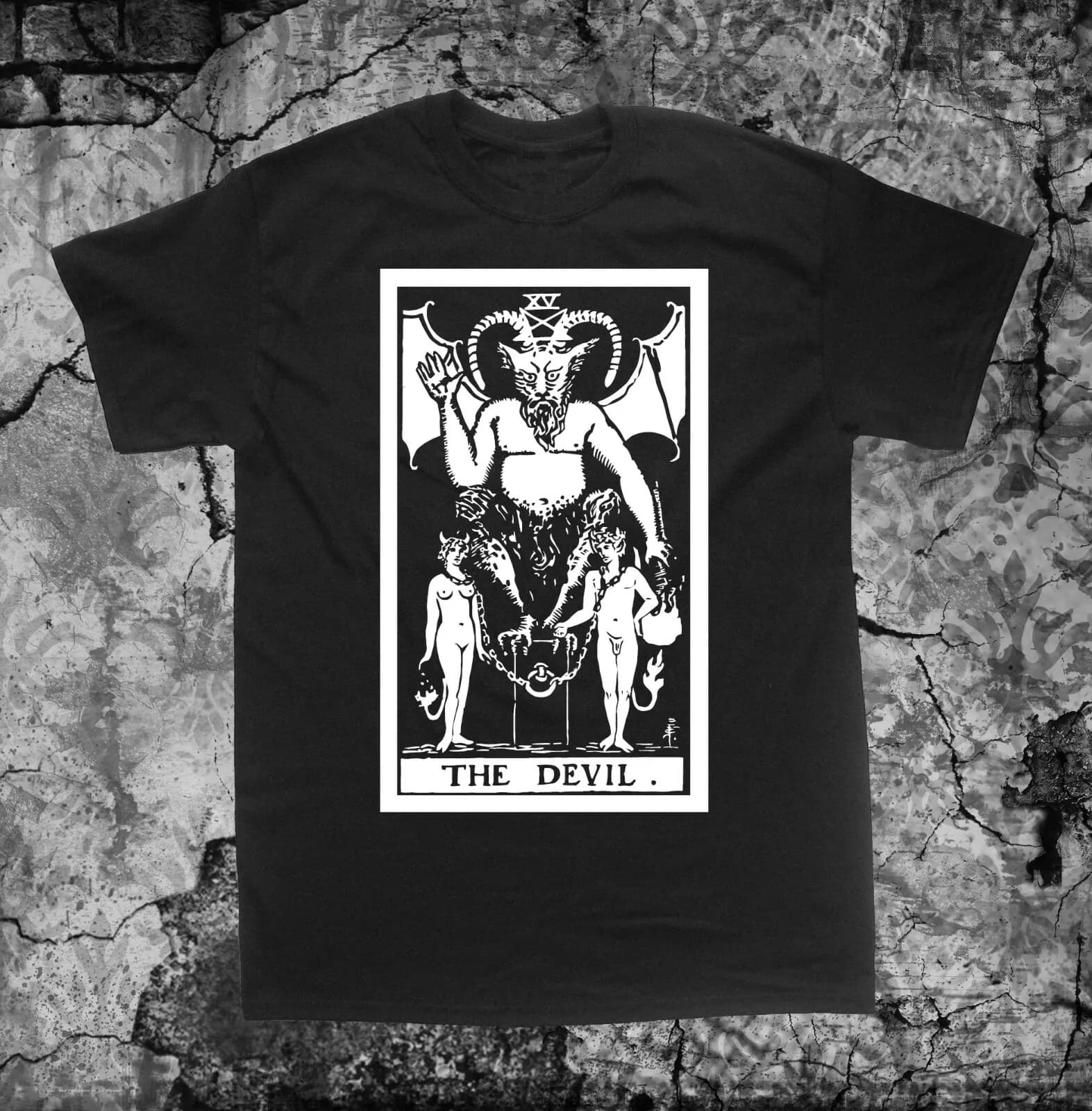 Maglietta con Carta dei Tarocchi del Diavolo - Memento Mori Gotico Occulto Satanico Teschio Gotico della Morte