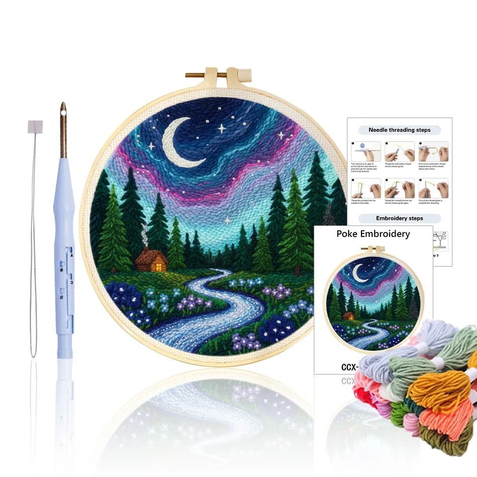 GATYZTORY punch needle embroidery kit for beginners Yarn embroidery and creativity Sewing Forest scenery 20x20cm embroidery hoop