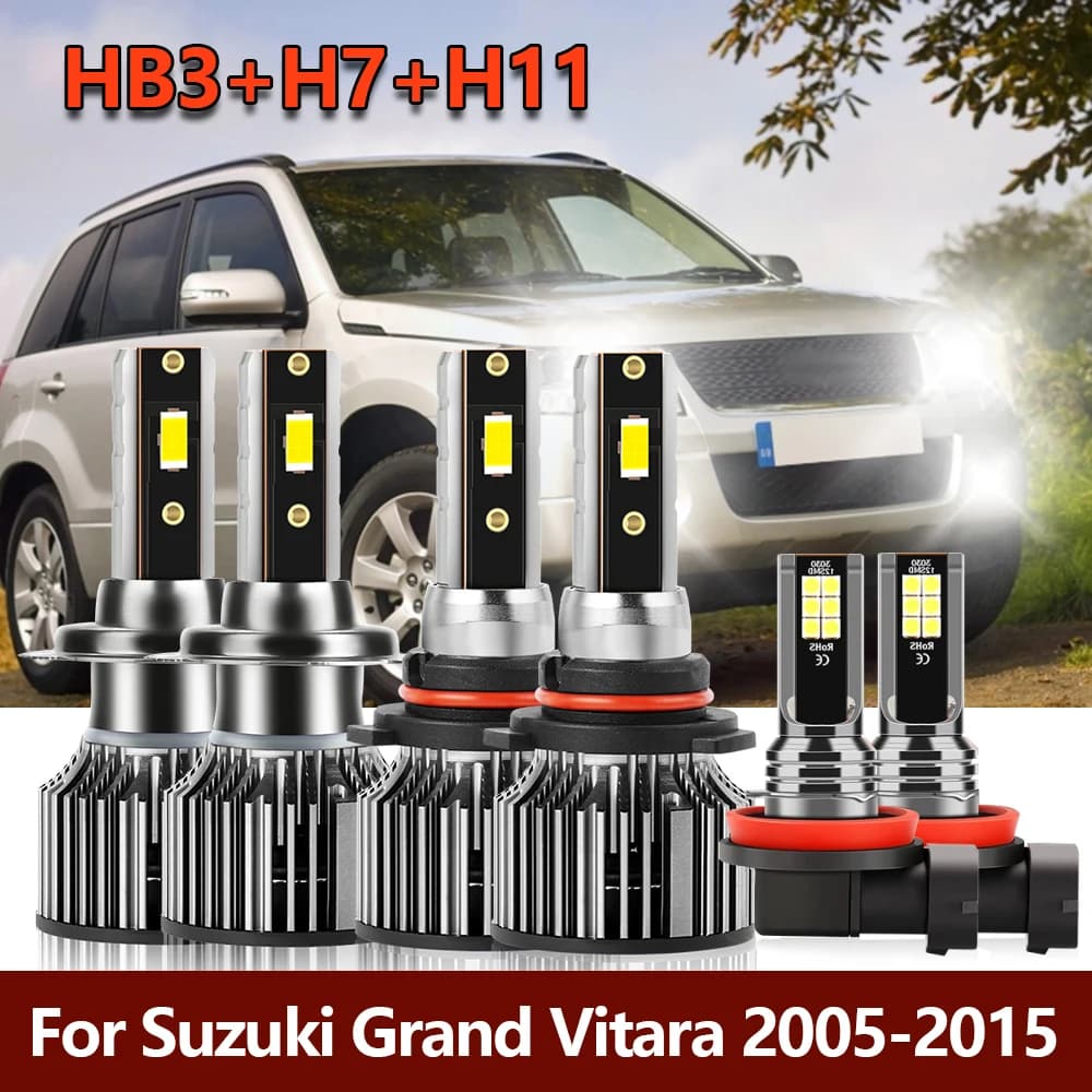 Lampadine per fari a LED 6x HB3 H7 High Low + fendinebbia H11 Kit lampade combinate per Suzuki Grand Vitara 2005-2010 2011 2012 2013 2014 2015