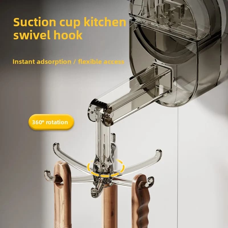 Kitchen Rotating Suction Cup Hook Wall-mounted Shelf Storage Rack Hanger No Punching Shelf