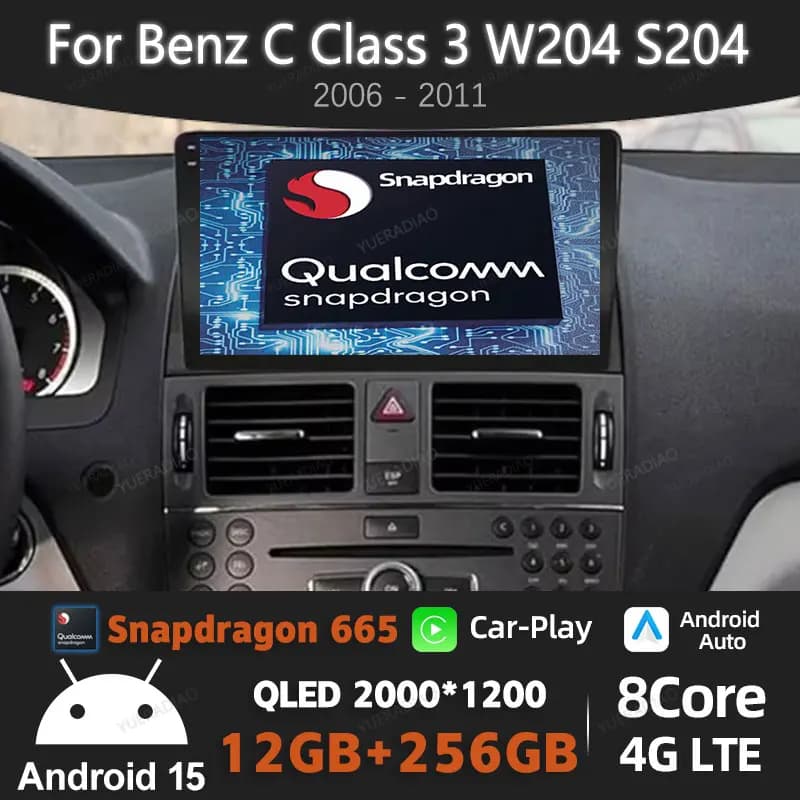 Android 15 Autoradio for Mercedes Benz Class C 3 C220 C180 W204 S204 2006 - 2011 Carplay Auto 4G WIFI Video Multimedia BT