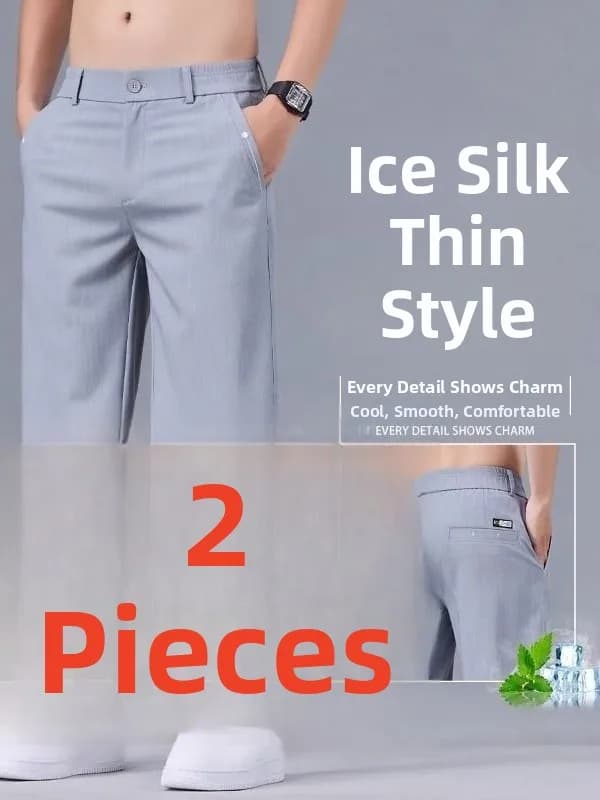Ice Silk Casual Shorts Men's Five-Quarter Thin Straight Leg Summer Fashionable Business Pants Polyester Fiber Straight Cut