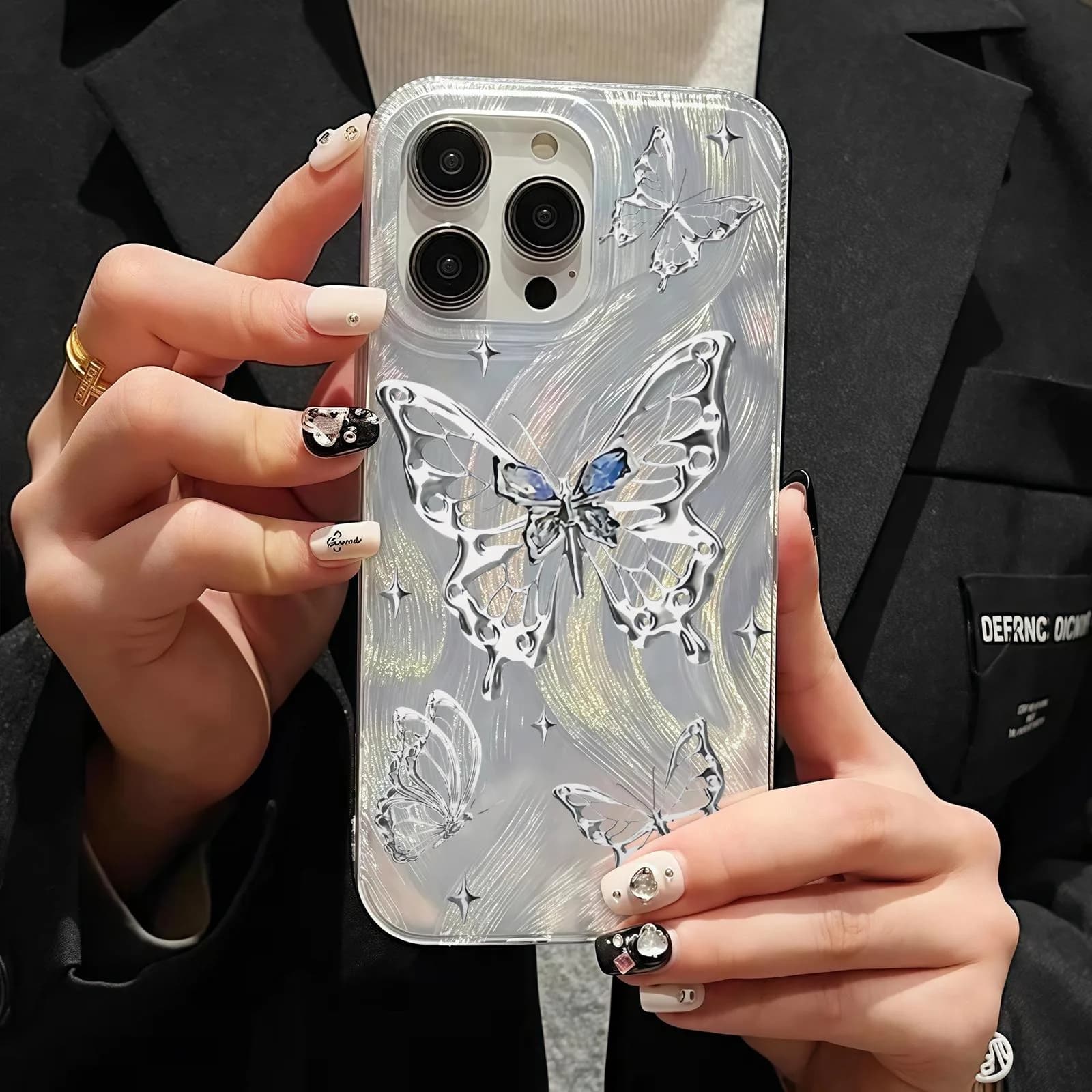 Custodia per telefono di alta gamma in tulle argentato con fiocco e piume, anti-caduta, adatta per iPhone 11 12 13 14 15 16 17 Pro Max Xr X/Xs 7 8 Plus Se e altri smartphone, un regalo di compleanno ideale, adatta sia per uomo che per donna
