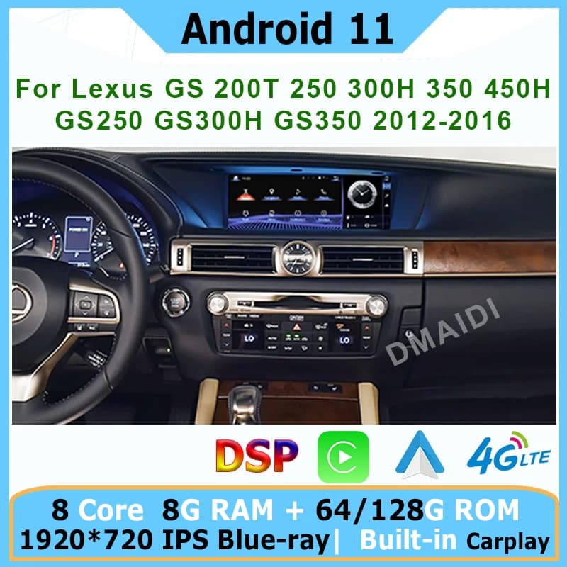 Lettore multimediale per auto Android 12 8 + 128G GPS Navi per Lexus GS 200T 250 GS250 GS300 GS350 2012-2020 Radio stereo Touch Screen