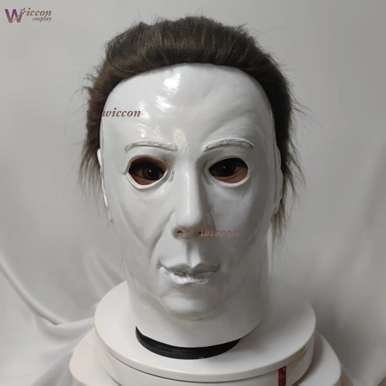 KospLAY White Face Michael Myers Halloween Mask 1978 Rubber Full Head Scary Mask with Wig Halloween Funny Scary Cosplay Costume