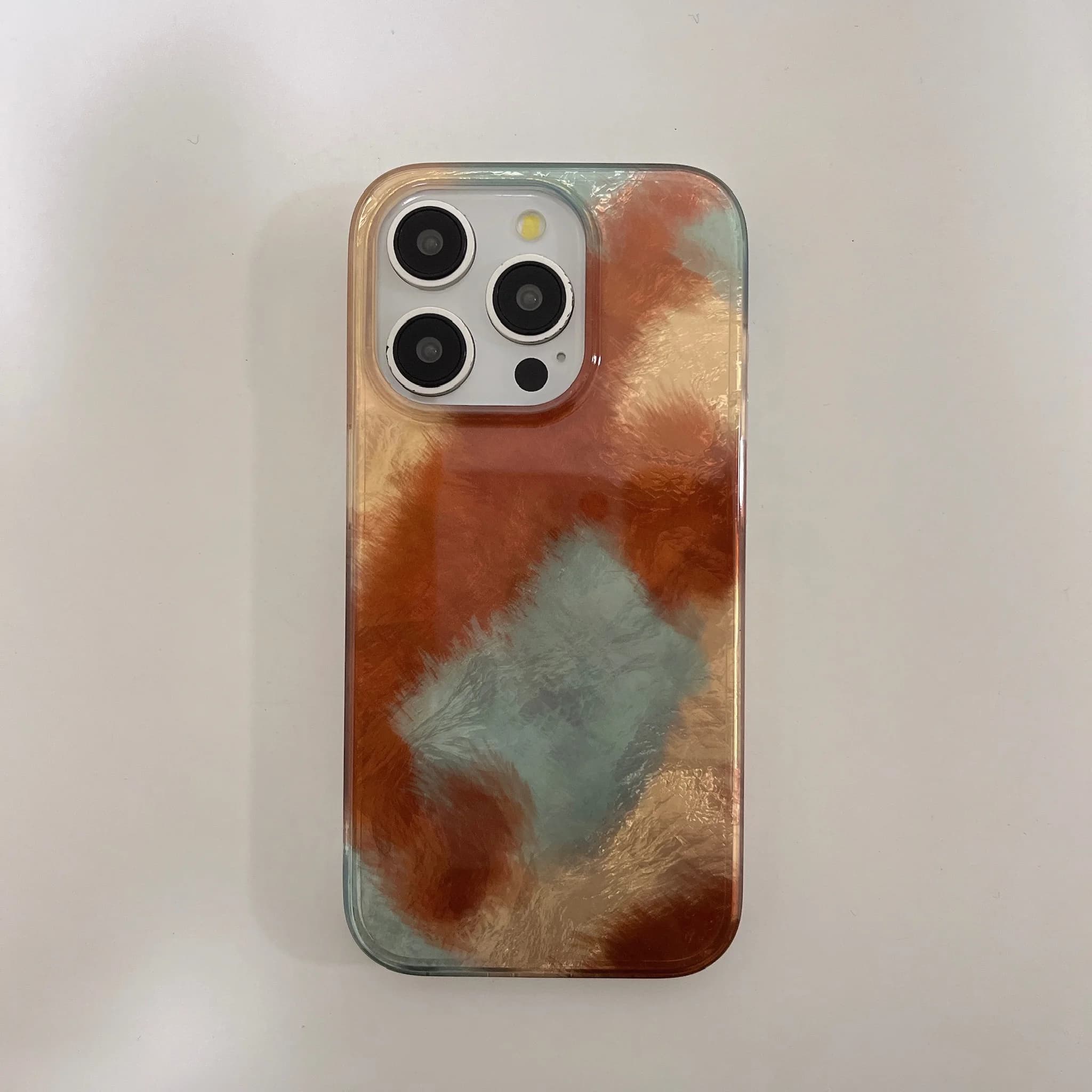 Korean INS Gradient Color Ripple Texture Double Layer Chic Phone Case for iPhone 16 15 14 13 Pro Max Back Phone Cover Capa