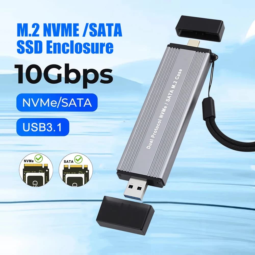 Custodia per SSD M2 con Doppio Protocollo M.2 NVME NGFF SATA, Adattatore USB Tipo C, 10Gbps, Custodia in Alluminio, Box Esterno per Disco Rigido NVME