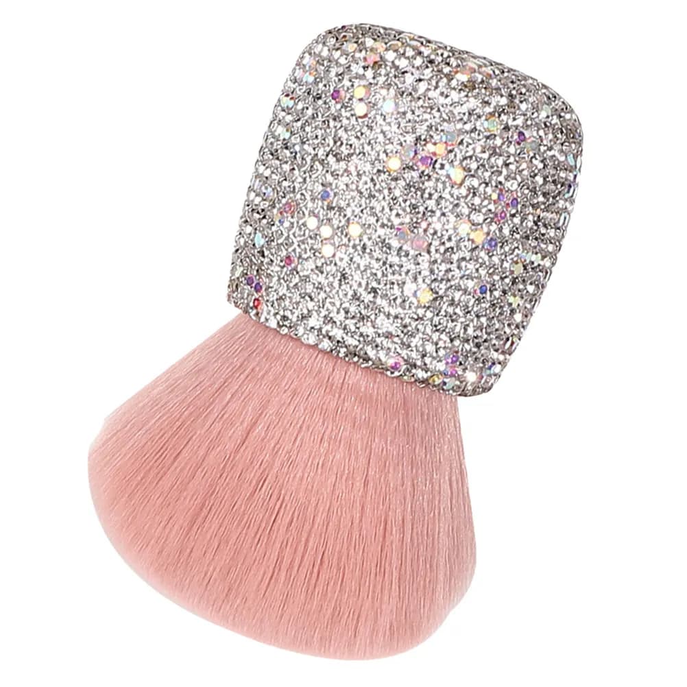 Rhinestone-Studded Mushroom Shape Makeup Brush Pink Compact Blush Powder Foundation Blending Brush for Beginners Travel