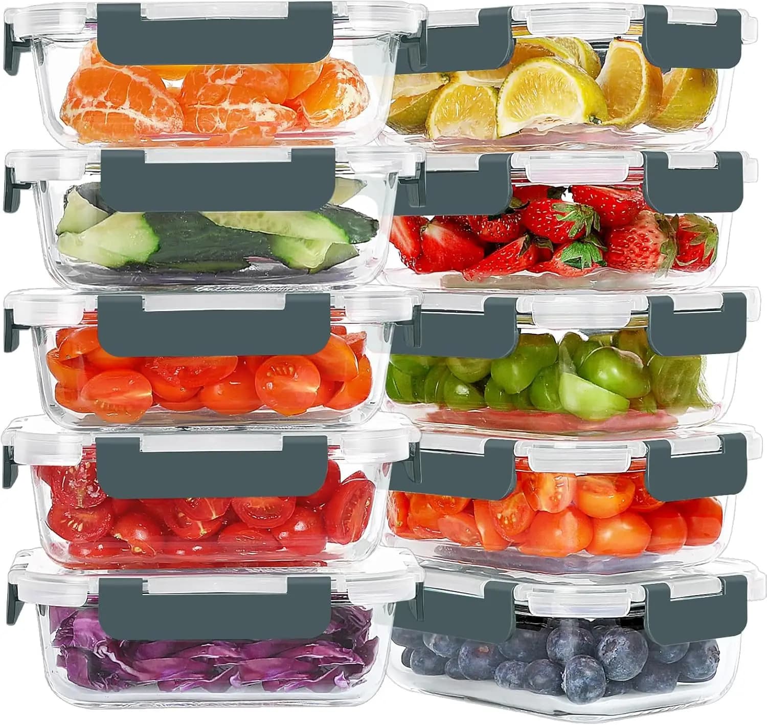 10 Confezioni di Contenitori in Vetro da 22 oz per Preparazione Pasti, Contenitori in Vetro per Conservazione Alimenti con Coperchi, Scatole Pranzo Ermetiche Senza BPA, Adatte al Microonde