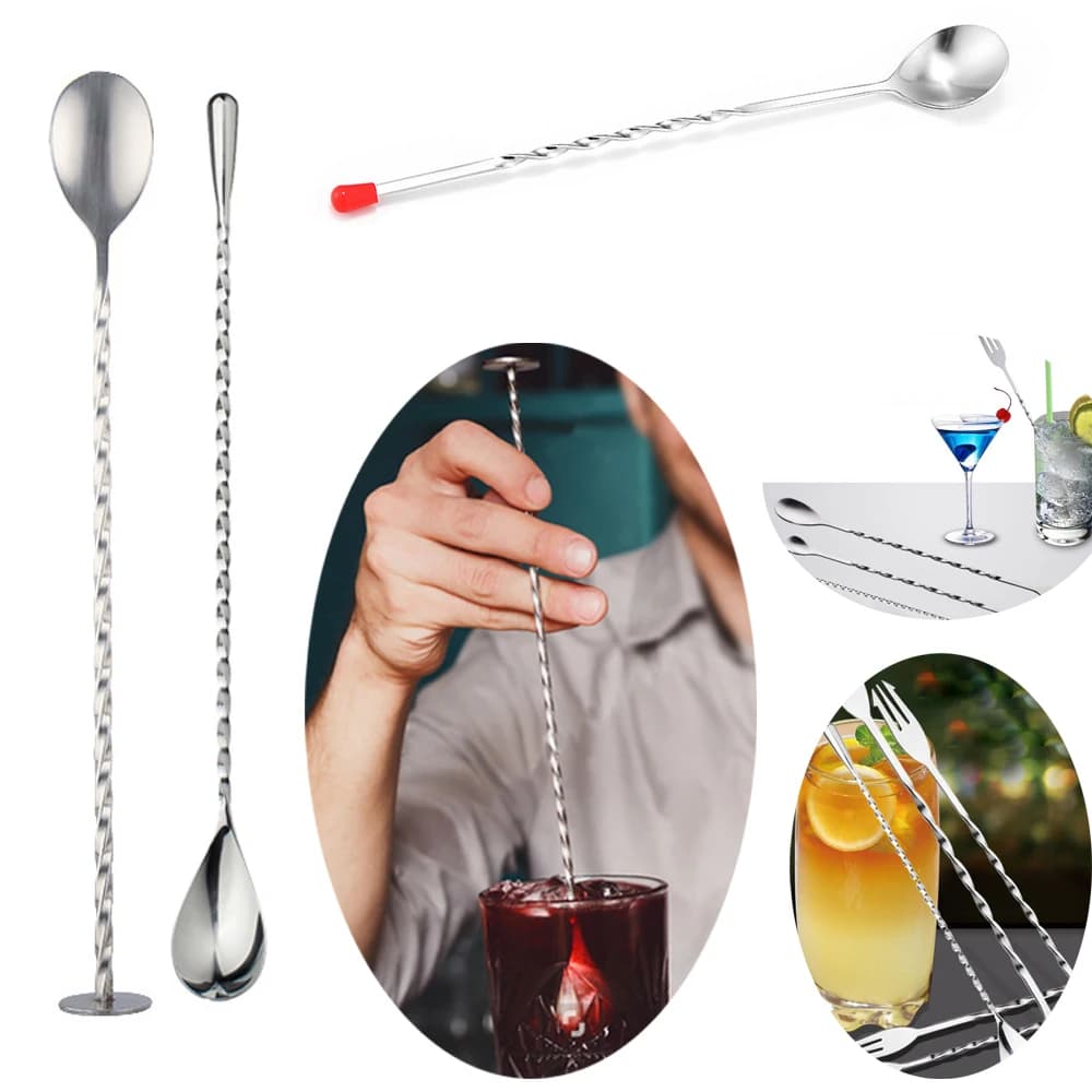 Agitatori per cocktail in acciaio inossidabile 304, agitatori per cocktail con manico lungo, cucchiaio per mescolare con design a spirale, per bar, case.