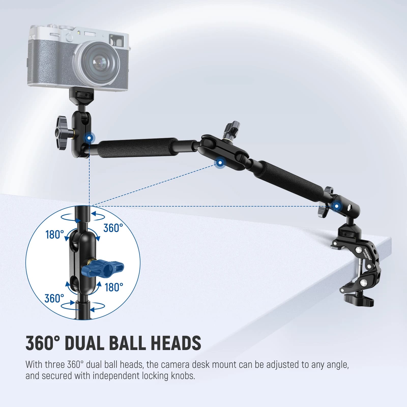 NEEWER 22" Magic Arm with Clamp Overhead Desk Camera Phone Mount Articulating Arm for iPhone DSLR Action Camera And Video Light