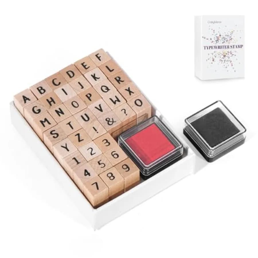 39 PCS Small Letter Stamps and Ink Pad for Crafting, Clay Alphabet Wooden Rubber Stamp Kit, DIY Craft Scrapbook Supplies for Ca