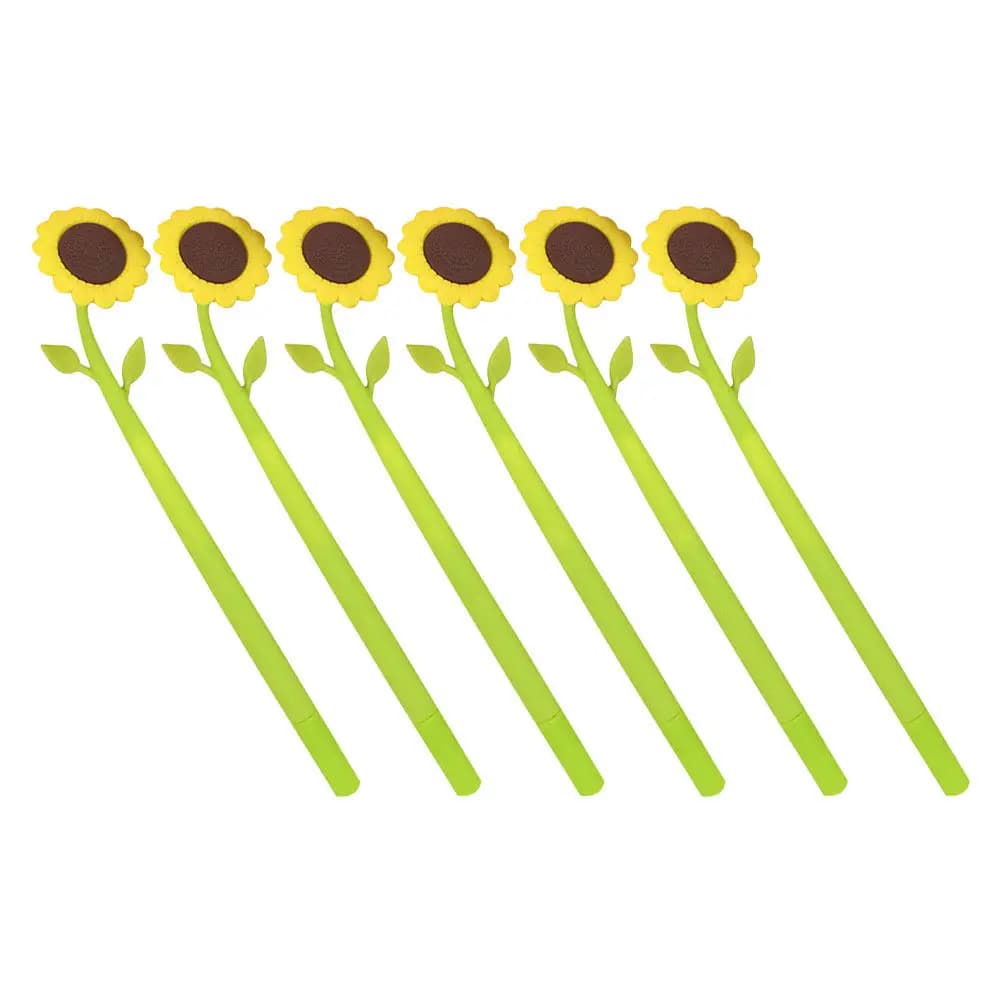 6 penne neutre a forma di girasole, inchiostro gel, punta fine, scrittura fluida, corpo in silicone, impugnatura comoda, per studenti, ufficio, scuola