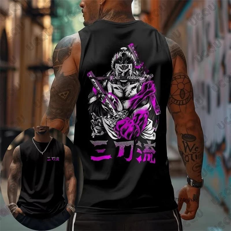 T-shirt senza maniche con stampa One Piece Anime Roronoa Zoro per uomo, canotta sportiva estiva, canotta casual oversize unisex