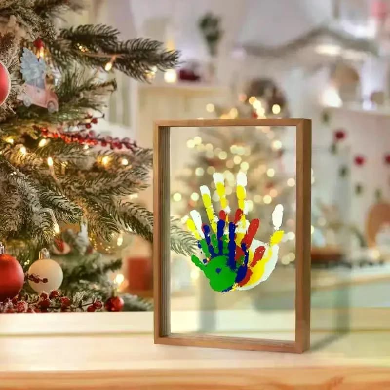 Set Cornice Portafoto per Impronte Familiari Fai-da-Te in Legno con 6 Pennelli, Pennarelli, Gomma e Pennello per Pittura - Regalo Commemorativo