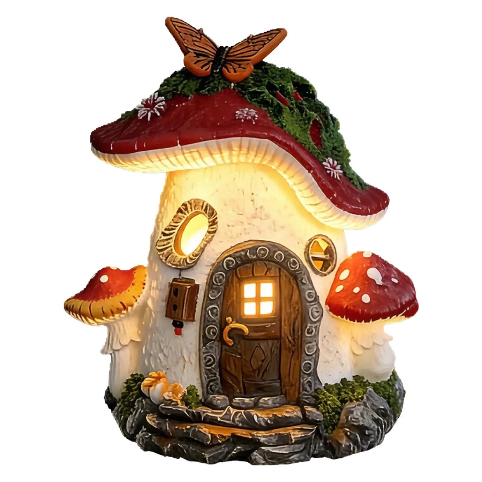 Solar Powered Mushroom House Cute Resin Waterproof Mushroom House 17.5cm Fairy Garden Mushroom House With Solar Lights For Patio