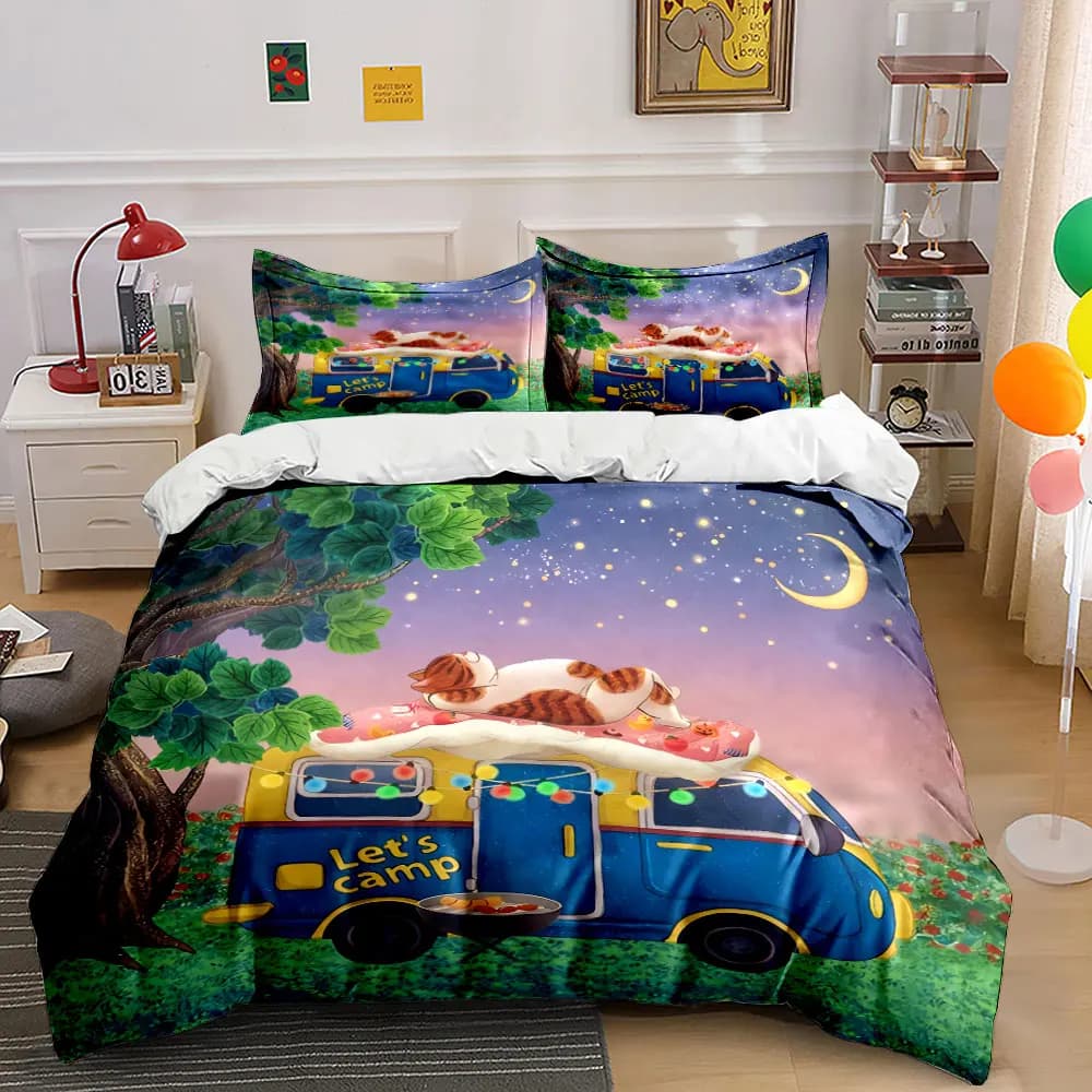 Set Decorativo per Camper/Campeggio, Set Biancheria da Letto Morbido e Confortevole con Copripiumino, Include 1 Copripiumino e 2 Federe, Regalo