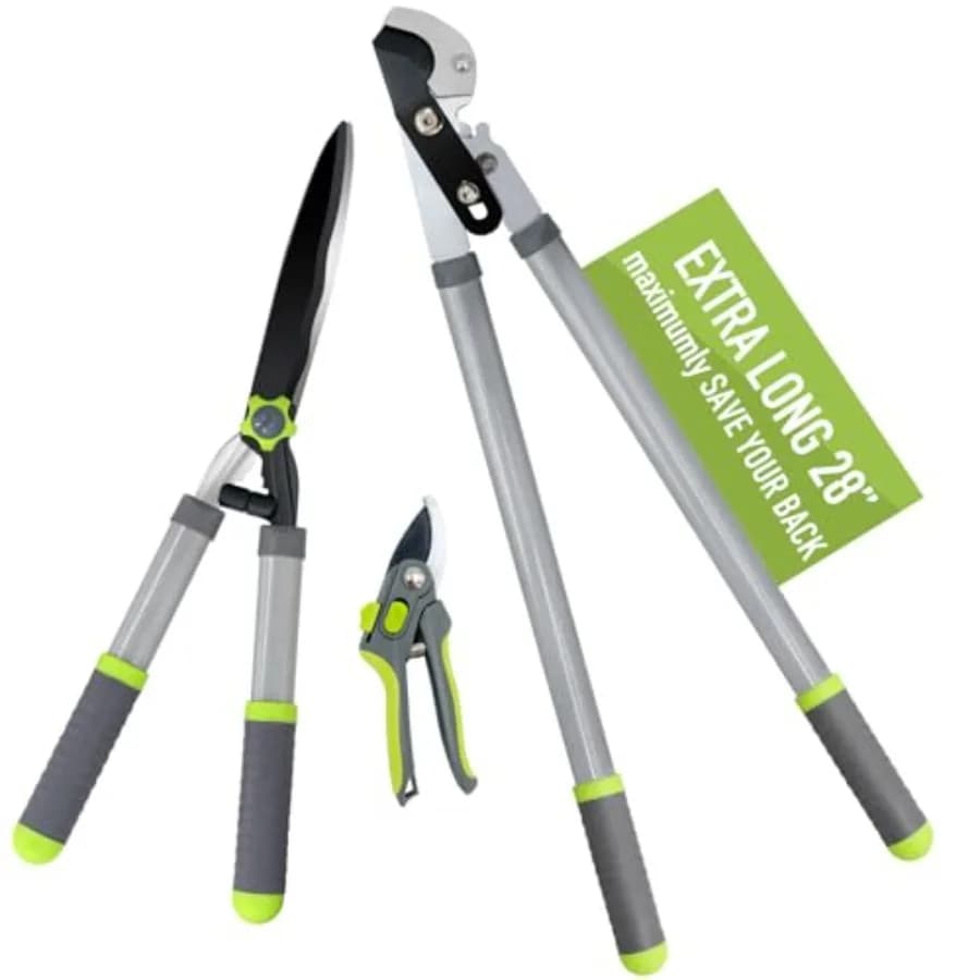 Garden Loppers Pruning Shears Updated 3PCS Hedge Clippers Combo Set Branch Cutter with Compound Action Chops Thick High Branch
