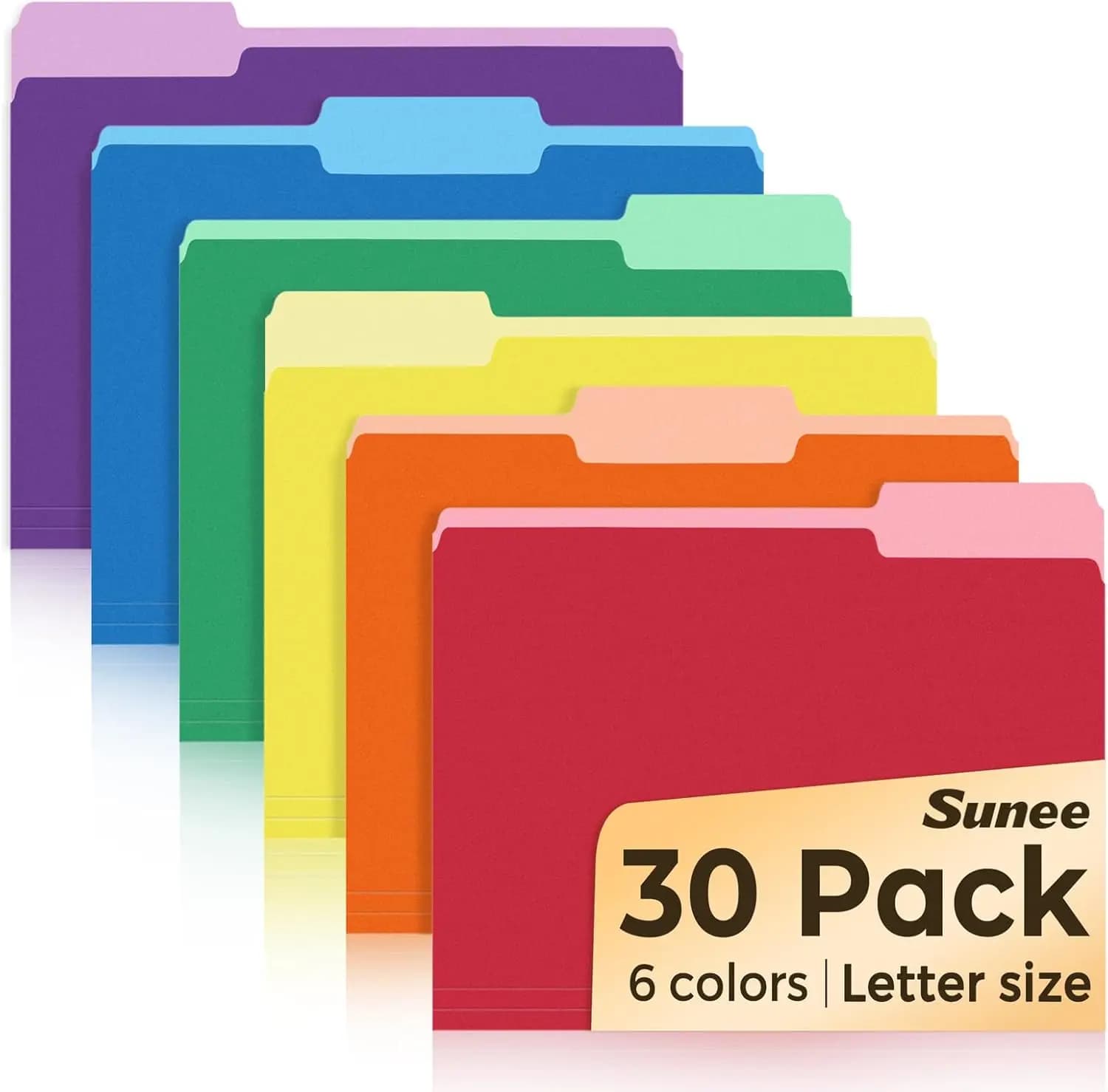 SUNEE File Folders 30 Pack Manila Folders 8.5x11 for Home Office School Supplies, Colored with 1/3 Cut Tabs