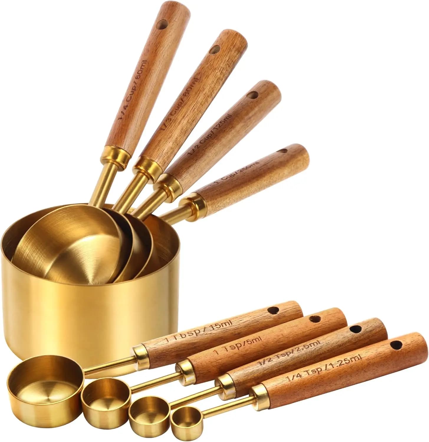Set di misurini e tazze dosatrici in acciaio inossidabile da 8 pezzi, strumenti di cottura con livellatore, standard metrico e americano