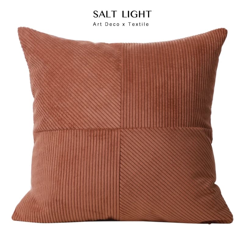 Cuscino Moderno Minimalista in Velluto a Coste con Patchwork a Quattro Griglie, per Schienale Divano, Cuscino Lombare per Sala Espositiva, Bracciolo di Alta Gamma, Arancione Grigio