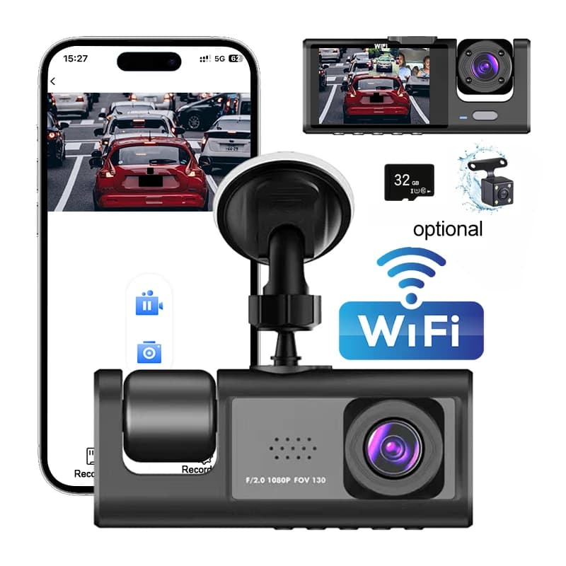 Objective WIFI3 1080P HD Dash Cam car driver with loop recording for IR night vision and DVR recorder with 2" IPS screen, video recorder