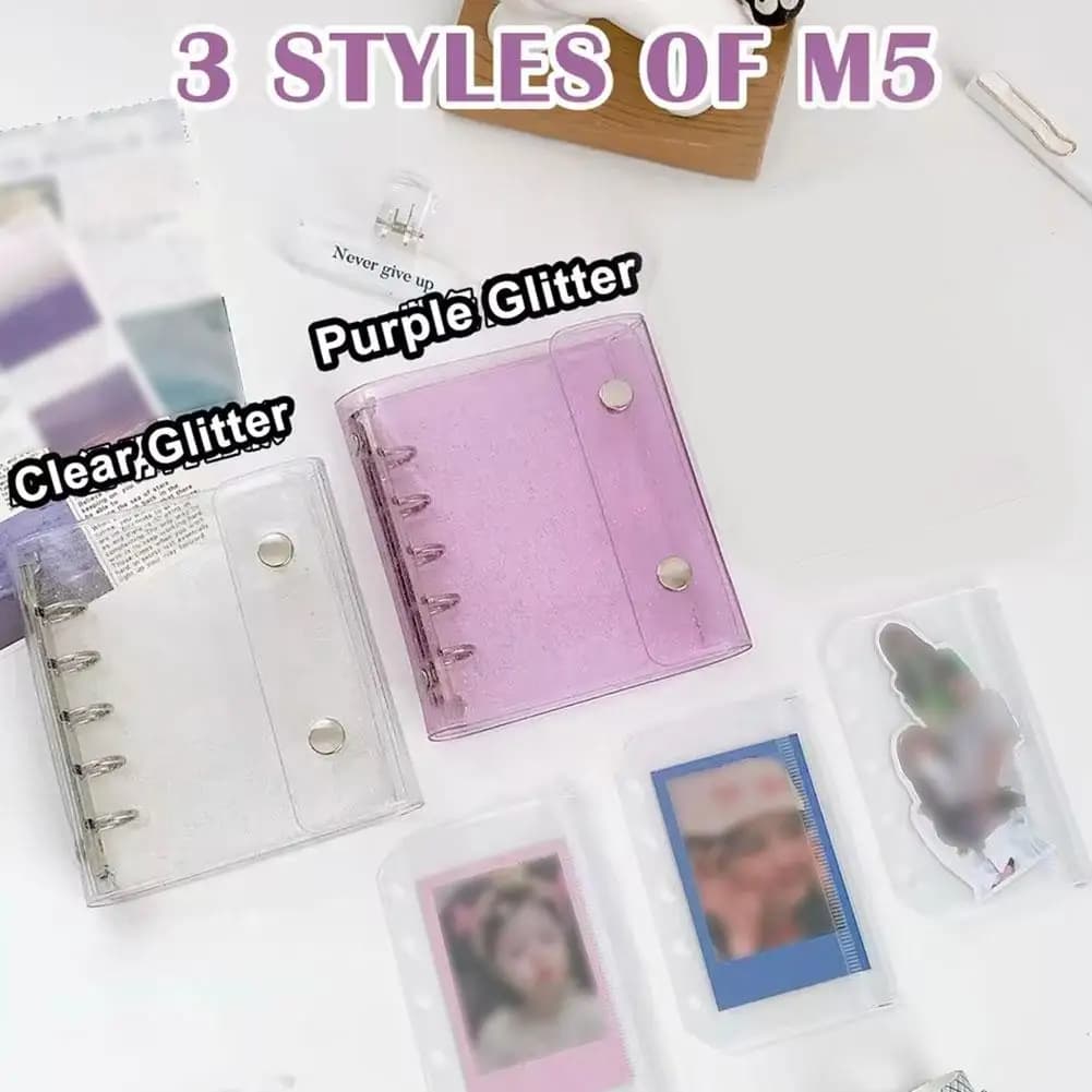 M5 5Holes Glitter Transparent Binder Loose Cover Journal Sketchbook Multifunctional Storage Pockets Diary Office Accessories