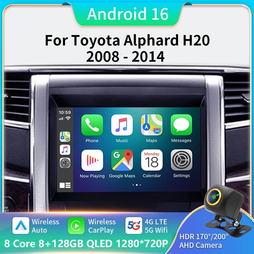2Din Android 16 Auto Autoradio Per Toyota Alphard H20 2008 - 2014 Auto Lettore Video Multimediale GPS Wireless Carplay Stereo GPS 4G
