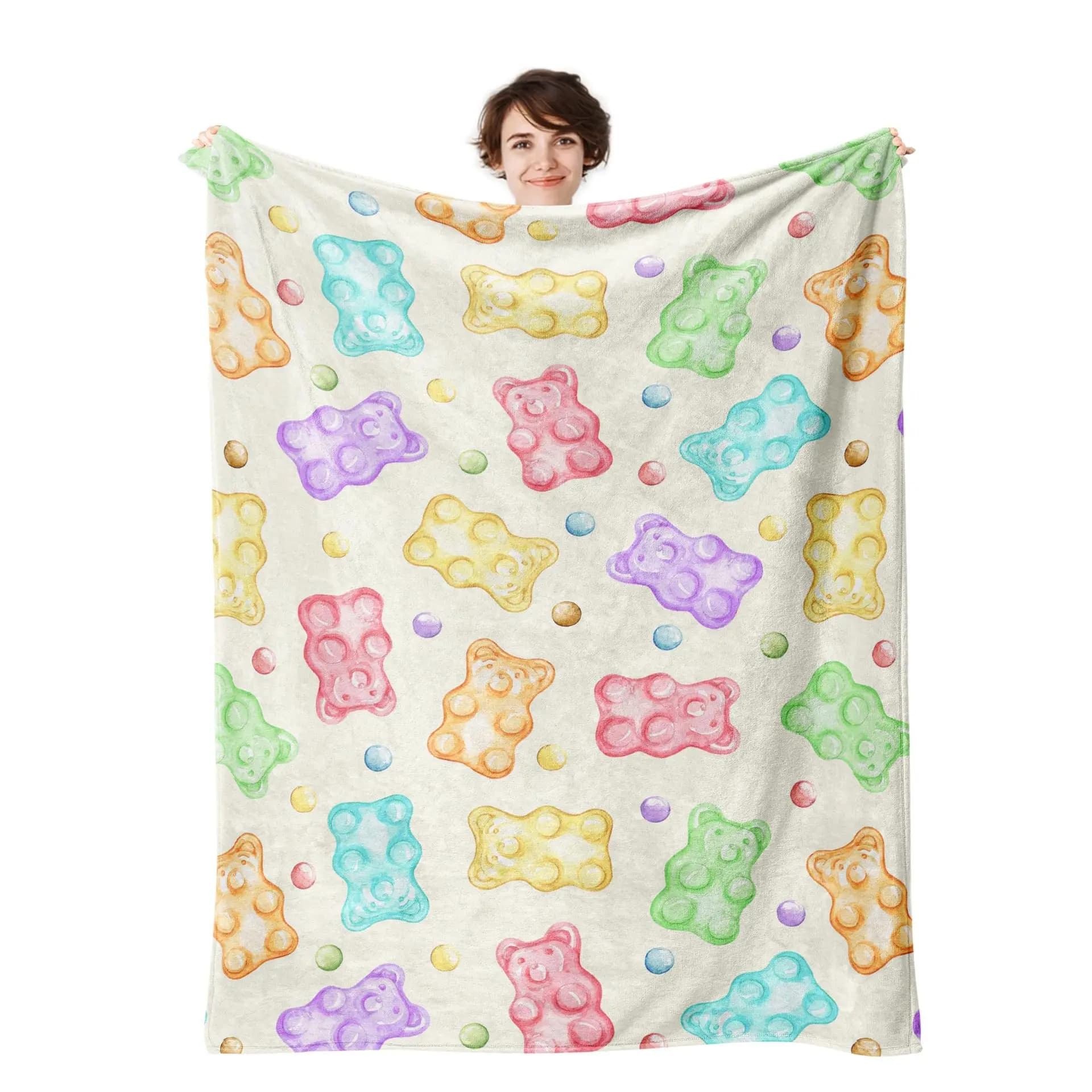 Orso Gummy Candy Cartoon poliestere stampato digitale Camera da letto in velluto flanella morbida copridivano coperta Copridivano in pile