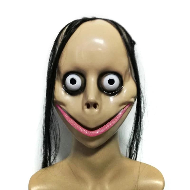 Nuovo horror di Halloween con maschera per capelli lunghi Maschera divertente Maschera per bocca a forma di V con capelli Maschera fantasma femminile Gioco di ruolo Maschera MoMo