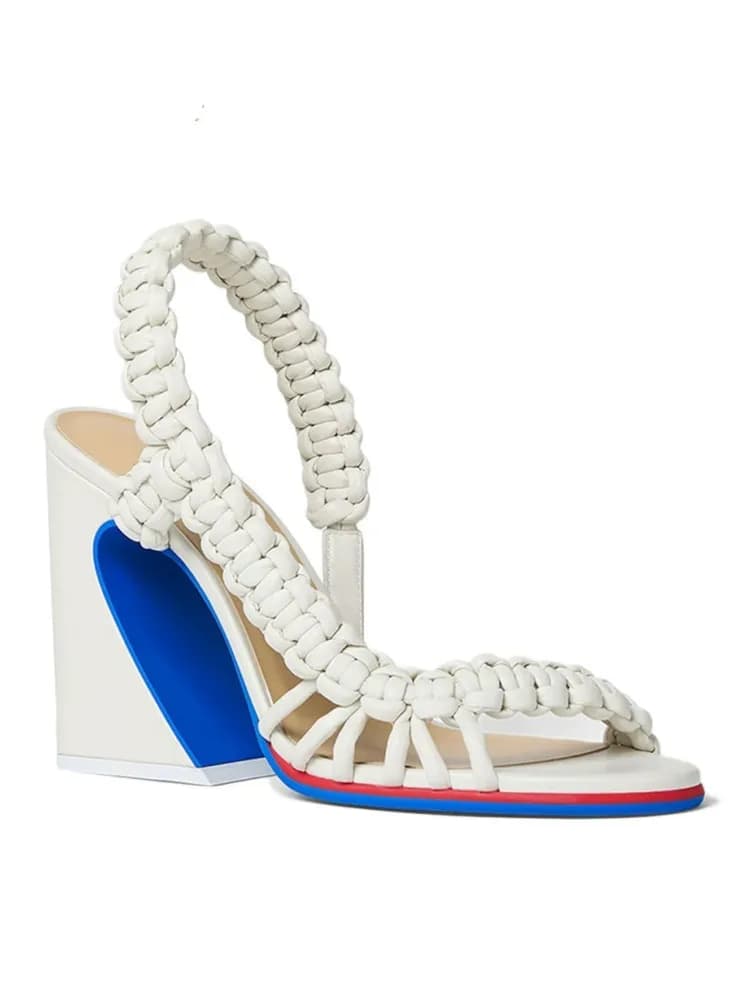 Women's sandals with high heel in round and wedge knit, ideal for parties and events, Summer Collection 2026