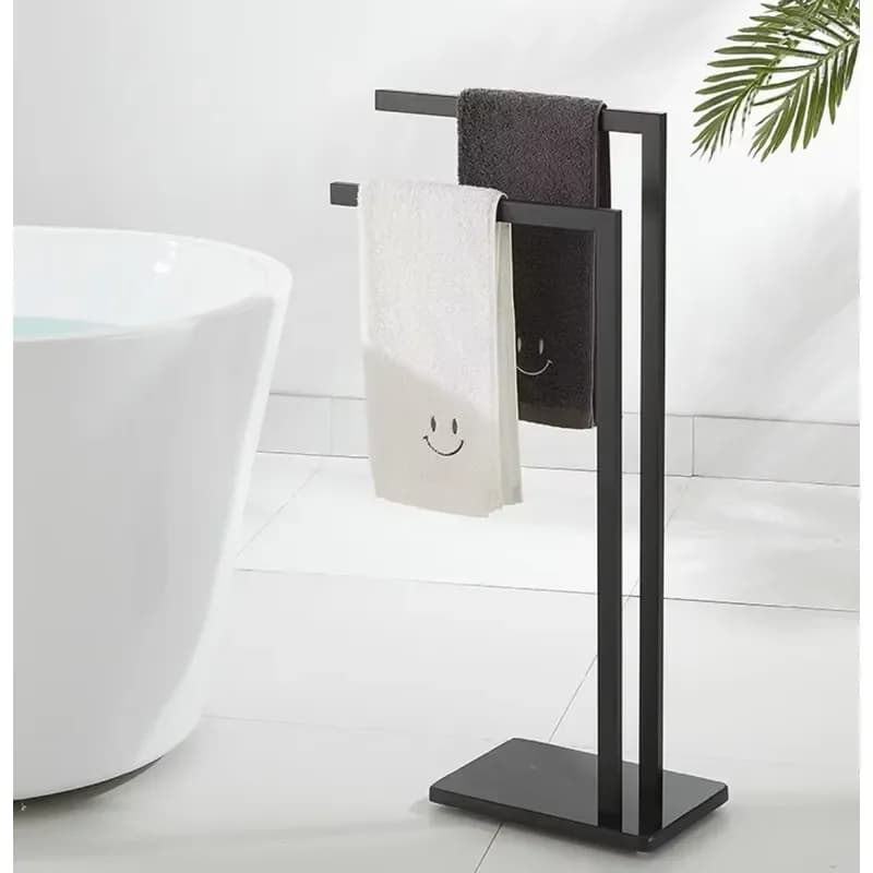 Modern High and Low Floor-to-ceiling Stainless Steel Toilet Towel Rack with Two Bars for Bathroom Storage