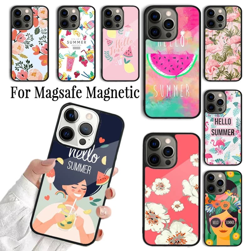 Hello Summer Flowers Phone Case Cover For iPhone 17 16 15 14 13 12 11 Pro Max Plus Magnetic FOR Magsafe