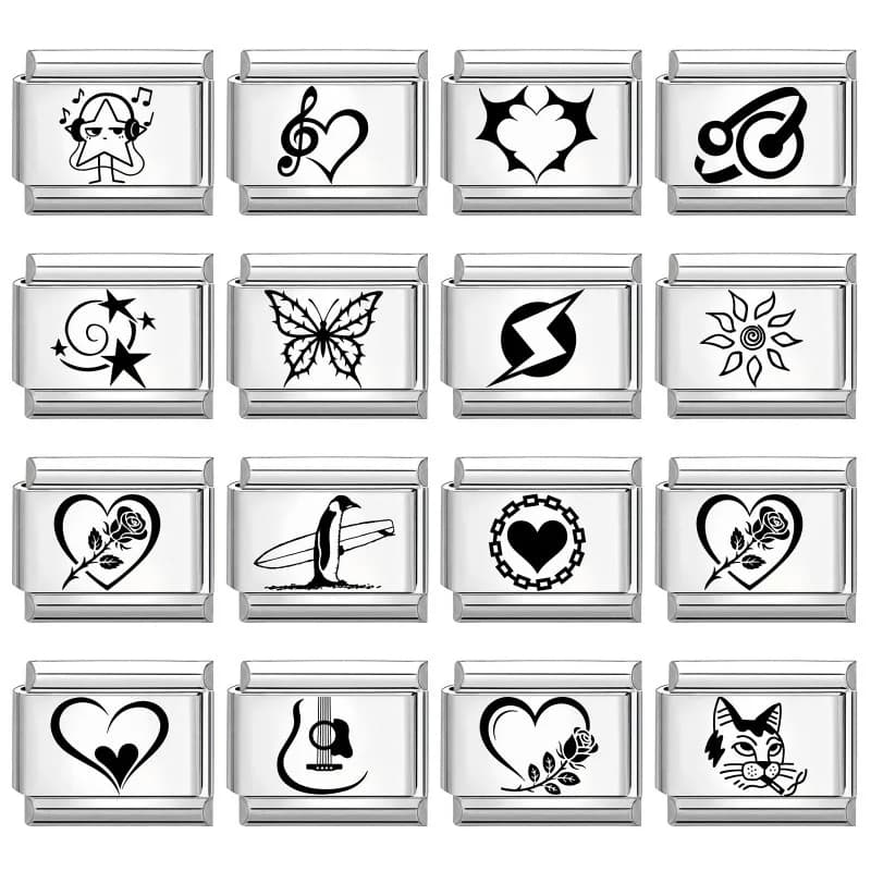 Laser Engraving Eyes Star Music Note Flowers Ball Sun Italian Charm Links Fit 9mm Bracelet Stainless Steel Women DIY Making Gift