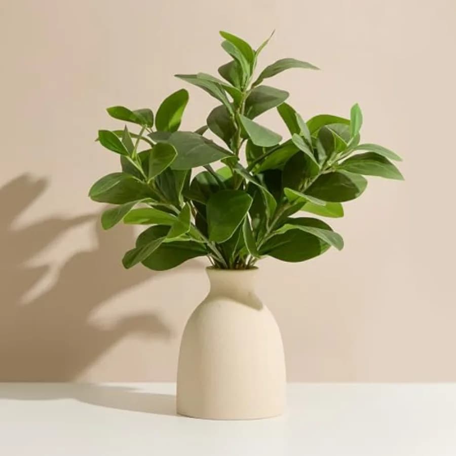 16" Artificial Eucalyptus Stems Potted Plant Indoor Fake Plants - Realistic Greenery with Vase, Small Artificial Office Desk Pl