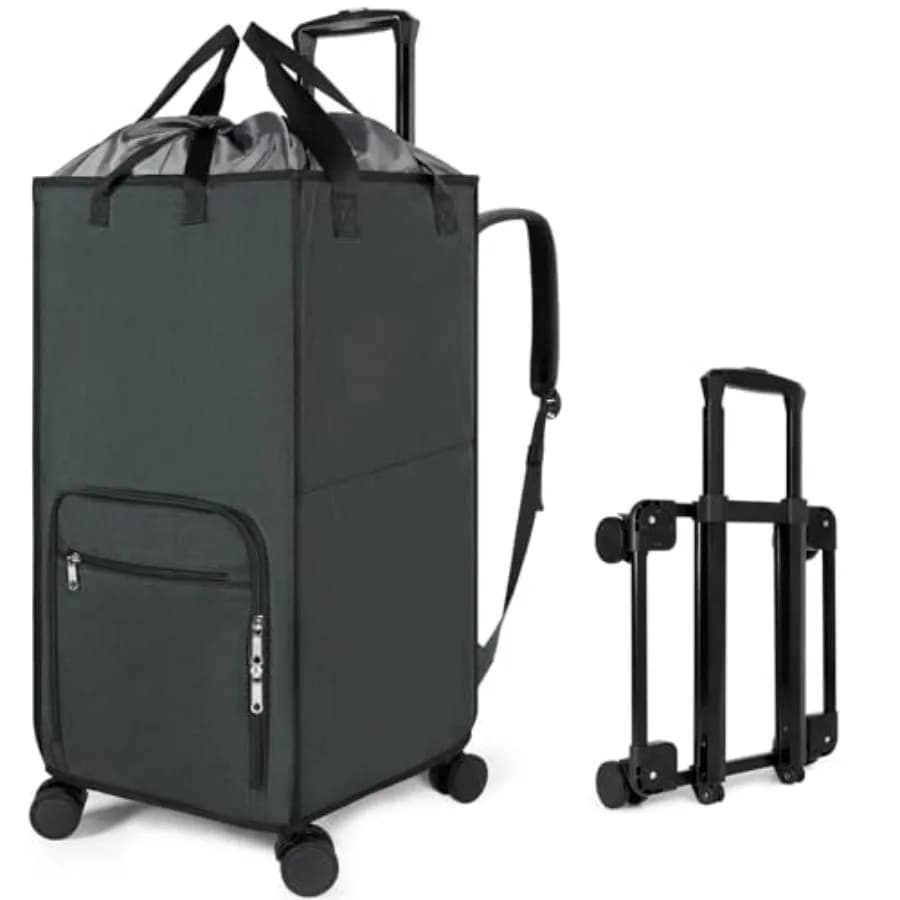 Zaino Portabiancheria Extra Large 3 in 1 con Ruote, Cesto Portabiancheria Autoportante da 90L, Cesto Pieghevole con Ruote