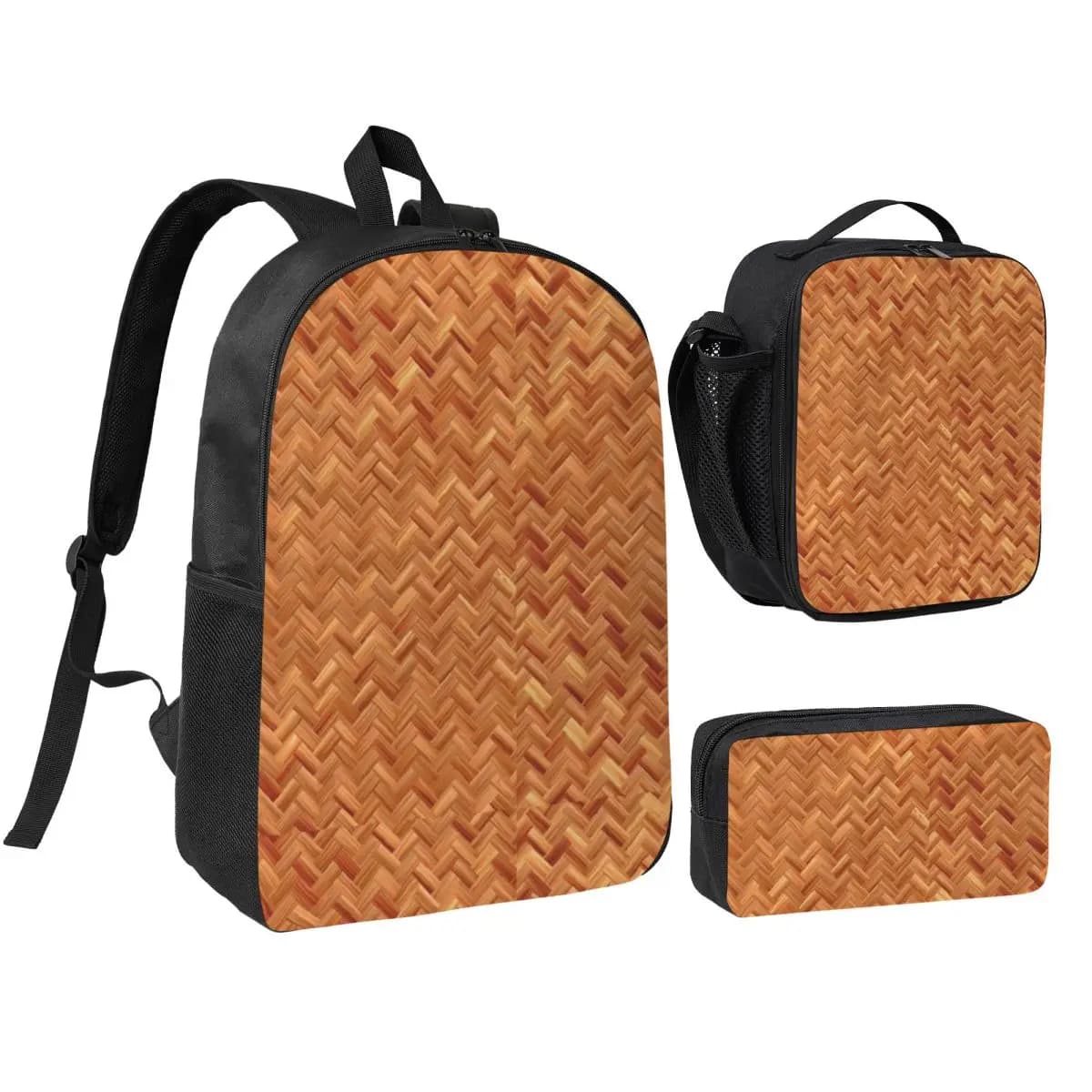 Braided Rattan Wood Wicker Backpack Boys Girls BookBag School Bag Laptop Shoulder Bags 3ps Insulated Lunch Bag Pencil Case