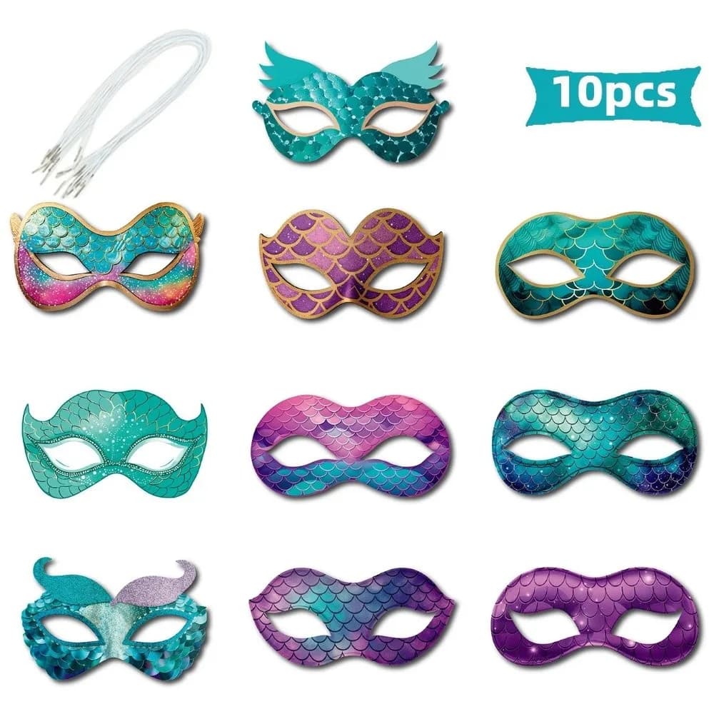 6/8/10/12/16 Pezzi Decorazioni per Feste, Occhiali di Carta a Tema Sirena, Maschere Colorate di Carta, Maschere di Carta a Tema Animali per Bambini