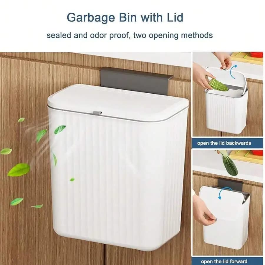 2.4 Gallon Kitchen Compost Bin With Lid Wall Mounted Trash Can For Counter Or Under Sink